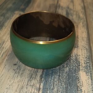 VTG Bracelet ~ Mid Century Cloisonné Green Vtg Bangle Bracelet~ Brass ~